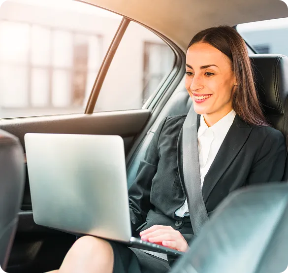 Rider working in car